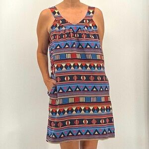 Marc by Marc Jacobs Boho Aztec Tribal Geometric Print Silk Mini Dress